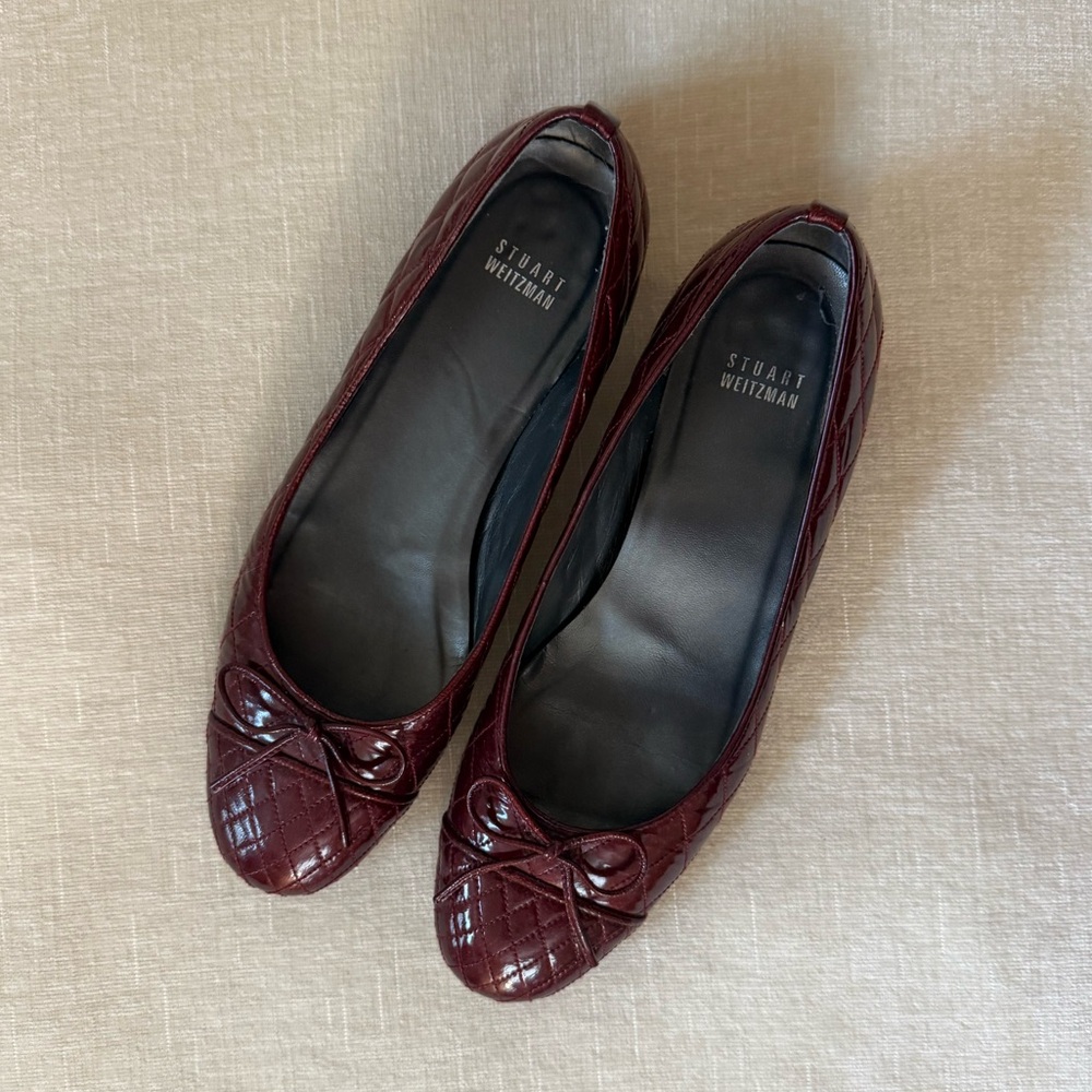 Stuart Weitzman Quilted Ballet Flats in Deep Burgundy Patent